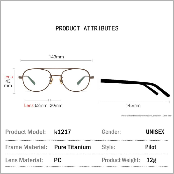 Muzz Unisex Full Rim Oval Round Titanium Double Bridge Frame Eyeglasses 1217 Full Rim Muzz