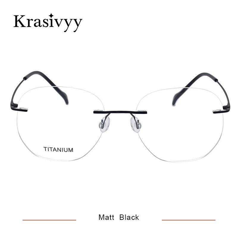Krasivyy Unisex Rimless Irregular Round Screwless Titanium Eyeglasses Kr5010 Rimless Krasivyy Matt Black China