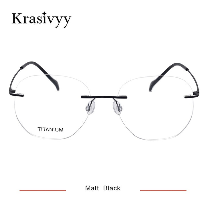 Krasivyy Unisex Rimless Irregular Round Screwless Titanium Eyeglasses Kr5010 Rimless Krasivyy Matt Black China