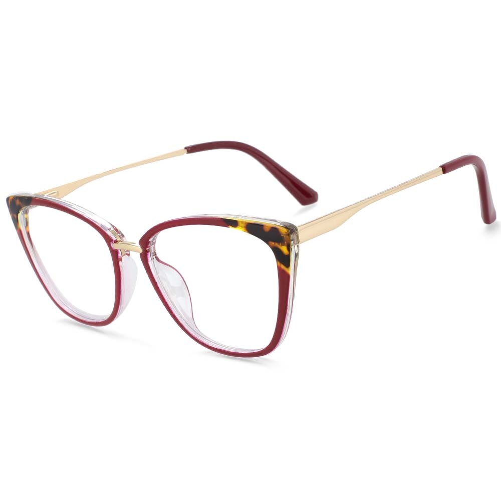 CCspace Women's Full Rim Square Cat Eye Tr 90 Titanium Eyeglasses 54077 Full Rim CCspace China red-leopard