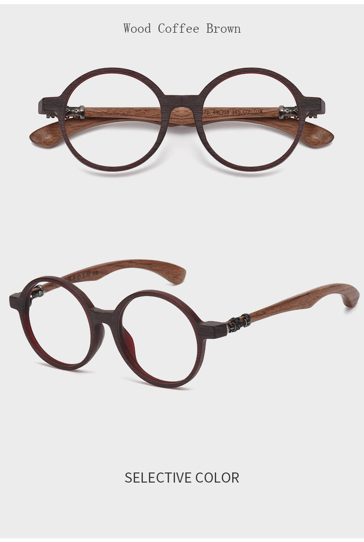 Hdcrafter Unisex Full Rim Round Wood Frame Eyeglasses 5607 Full Rim Hdcrafter Eyeglasses