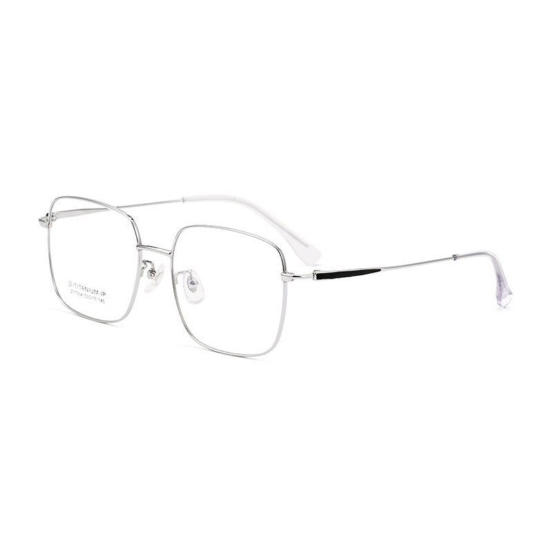 Handoer Unisex Full Rim Large Square Titanium Eyeglasses 17004 Full Rim Handoer Silver