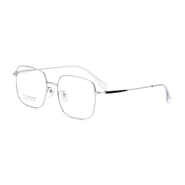 Handoer Unisex Full Rim Large Square Titanium Eyeglasses 17004 Full Rim Handoer Silver
