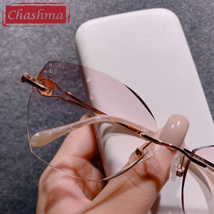 Chashma Ottica Women's Rimless Square Cat Eye Titanium Eyeglasses Tinted Lenses 98101 Rimless Chashma Ottica