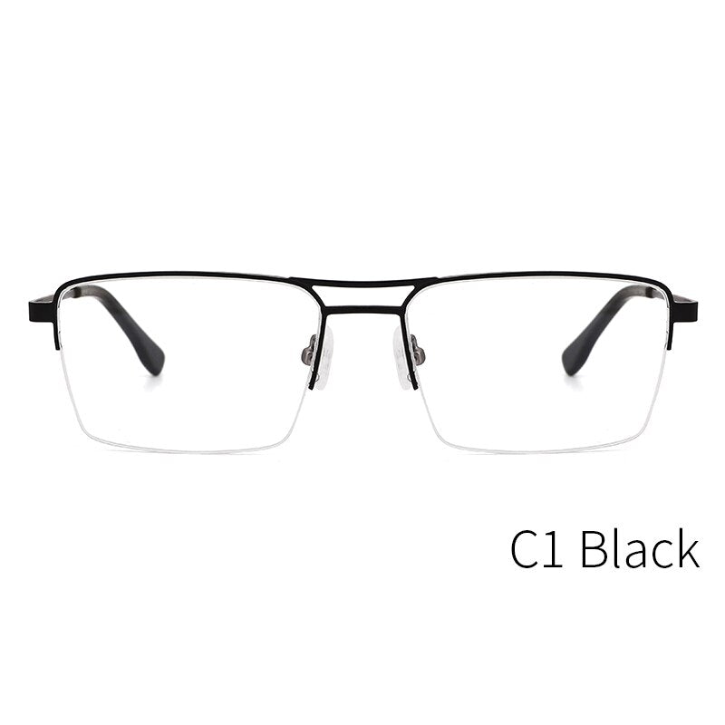 Kansept Men's Semi Rim Square Double Bridge Stainless Steel Frame Eyeglasses Me2360 Semi Rim Kansept ME2360C1