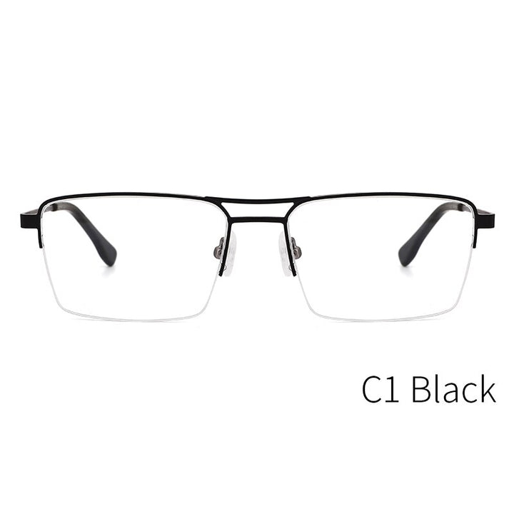 Kansept Men's Semi Rim Square Double Bridge Stainless Steel Frame Eyeglasses Me2360 Semi Rim Kansept ME2360C1