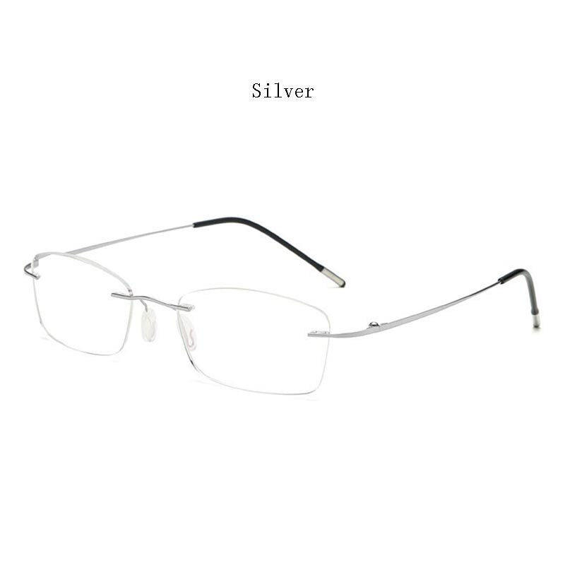 Hdcrafter Unisex Rimless Rectangle Titanium Frame Reading Glasses 8025 Reading Glasses Hdcrafter Eyeglasses +100 Silver