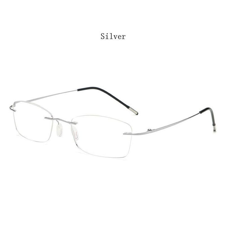 Hdcrafter Unisex Rimless Rectangle Titanium Frame Reading Glasses 8025 Reading Glasses Hdcrafter Eyeglasses +100 Silver