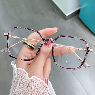 Ralferty Women's Full Rim Irregular Sqare Alloy Acetate Eyeglasses D307 Full Rim Ralferty C2 Pink