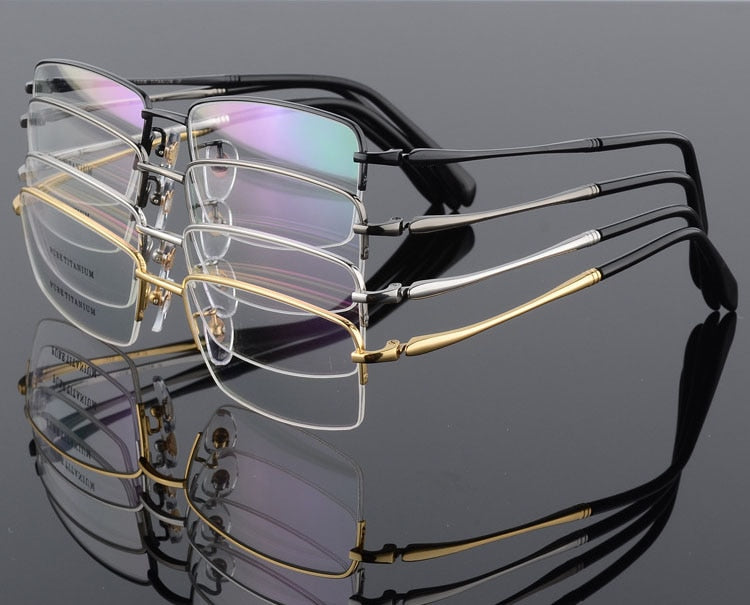 Men's Square Semi Rim Titanium Frame Eyeglasses 8296 Semi Rim Bclear