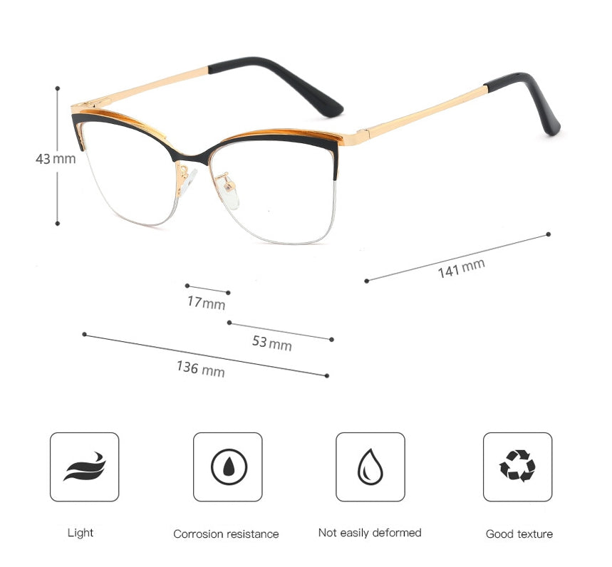 CCspace Women's Semi Rim Cat Eye Alloy Frame Eyeglasses 48282 Semi Rim CCspace
