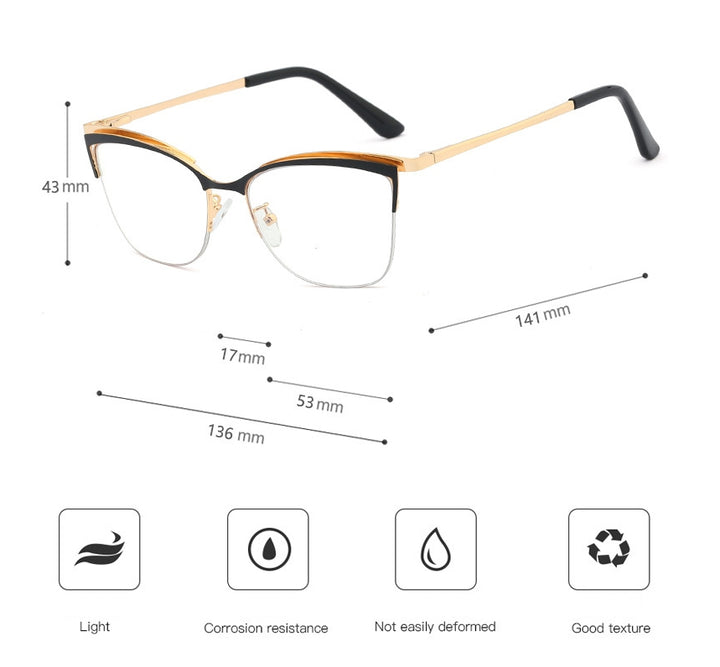 CCspace Women's Semi Rim Cat Eye Alloy Frame Eyeglasses 48282 Semi Rim CCspace