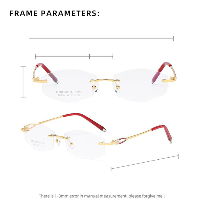 Zirosat 58060 Women's Rimless Eyeglasses Alloy Diamond Cut Tinted Lenses Rimless Zirosat