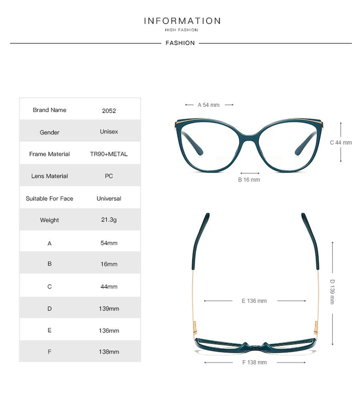 Hotochki Women's Full Rim Cat Eye Alloy Acetate Frame Eyeglasses 2052 Full Rim Hotochki