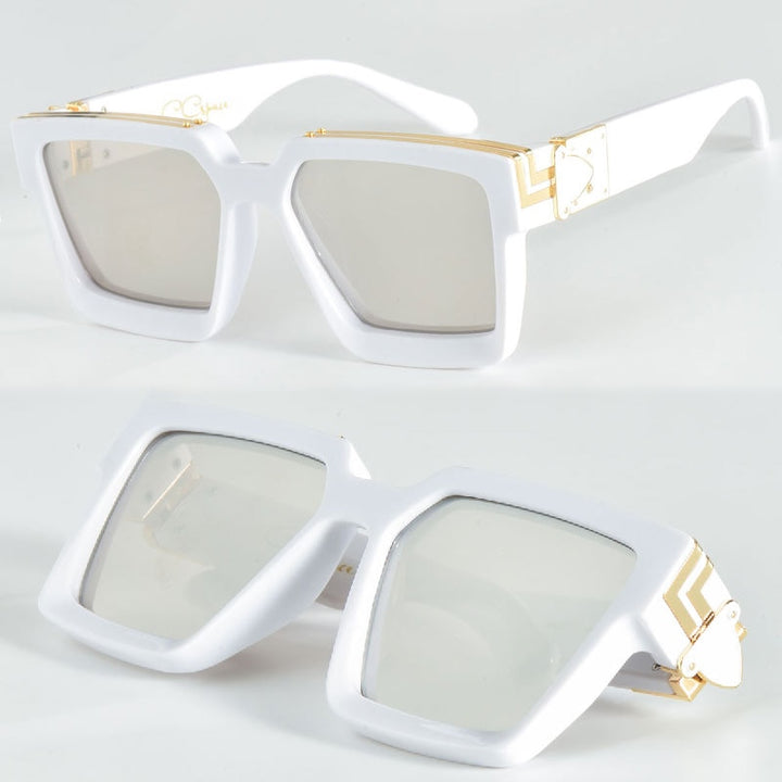 CCspace Unisex Full Rim Square Resin Frame Sunglasses 46167 Sunglasses CCspace Sunglasses A7WhiteSilver LargeFrame