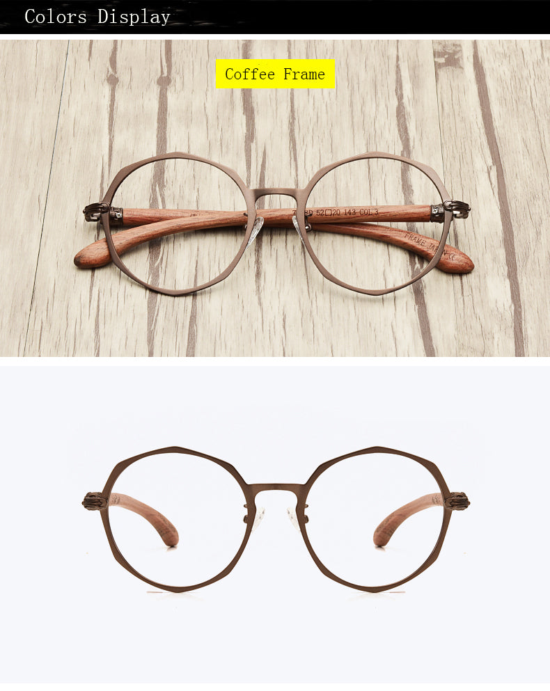 Hdcrafter Unisex Full Rim Round Acetate Alloy Frame Wood Temple Eyeglasses 7578d Full Rim Hdcrafter Eyeglasses