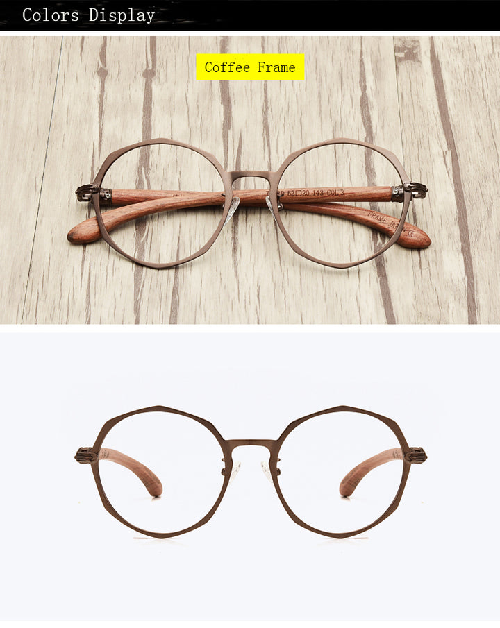 Hdcrafter Unisex Full Rim Round Acetate Alloy Frame Wood Temple Eyeglasses 7578d Full Rim Hdcrafter Eyeglasses