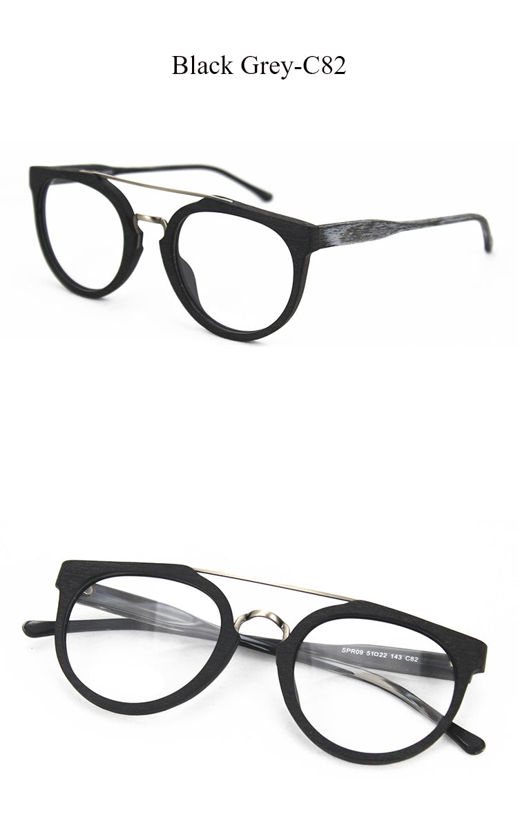 Hdcrafter Unisex Full Rim Round Wood Metal Acetate Double Bridge Frame Eyeglasses Spr09 Full Rim Hdcrafter Eyeglasses