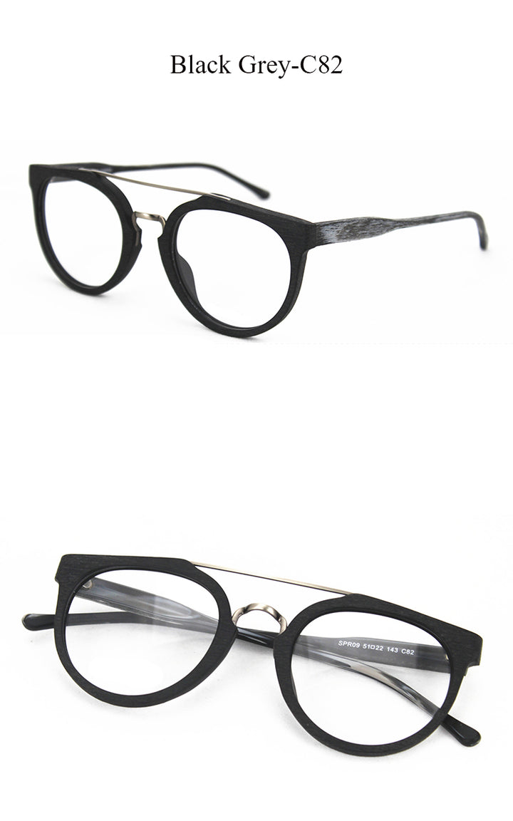 Hdcrafter Unisex Full Rim Round Wood Metal Acetate Double Bridge Frame Eyeglasses Spr09 Full Rim Hdcrafter Eyeglasses