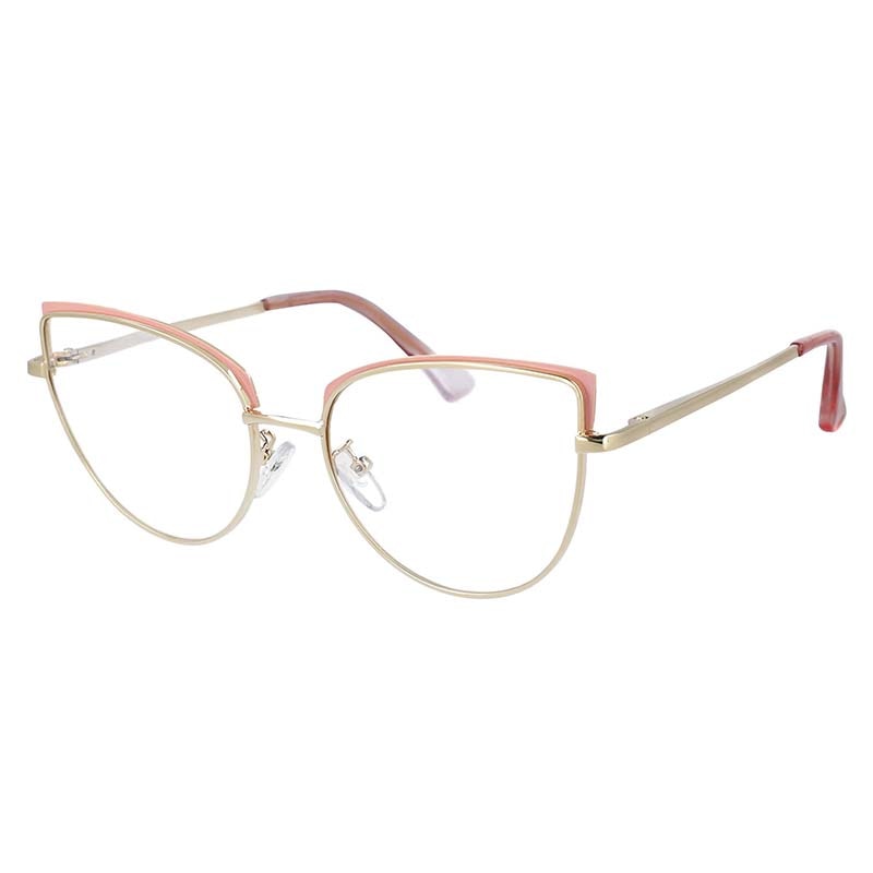 CCspace Unisex Full Rim Cat Eye Alloy Frame Eyeglasses 53101 Full Rim CCspace CN Pink