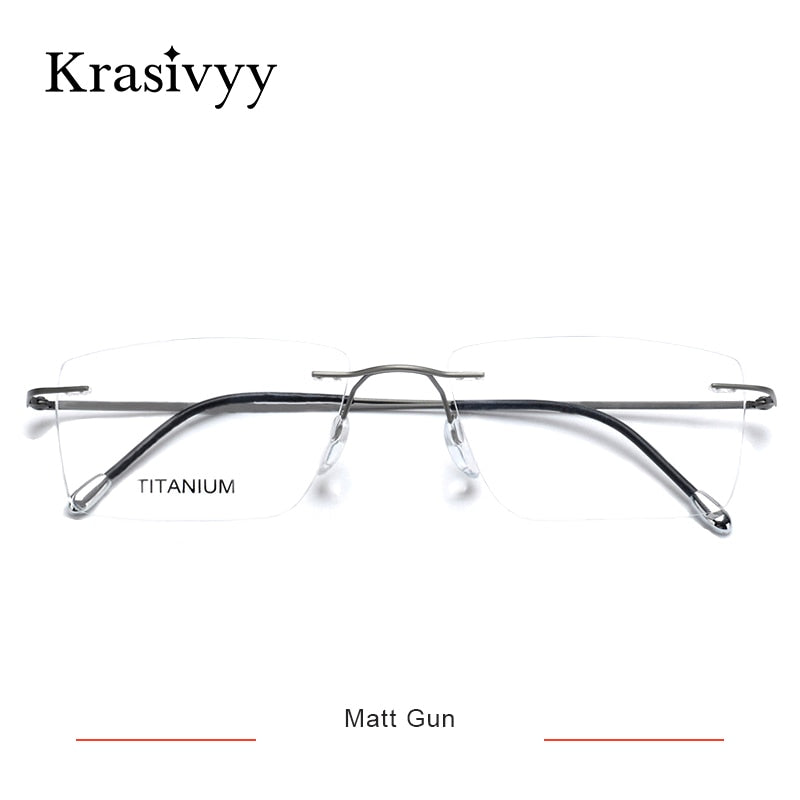 Krasivyy Unisex Rimless Square Titanium Eyeglasses Kr16011 Rimless Krasivyy Matt Gun