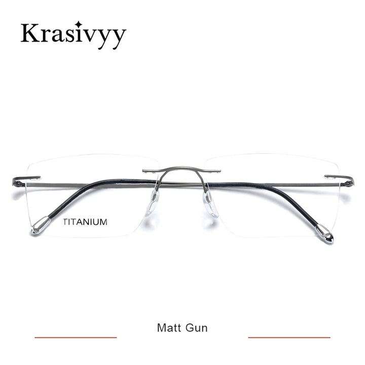 Krasivyy Unisex Rimless Square Titanium Eyeglasses Kr16011 Rimless Krasivyy Matt Gun