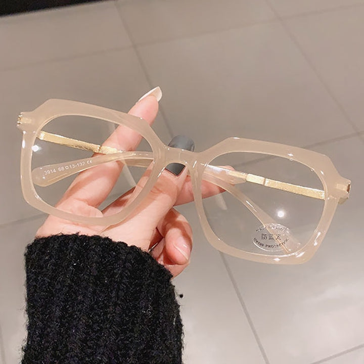 CCspace Unisex Full Rim Square Round Tr 90 Titanium Frame Eyeglasses 46870 Full Rim CCspace Square Beige