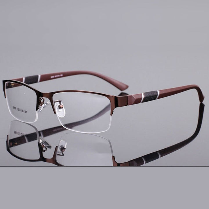 Unisex Half Rim Alloy Tr 90 Temple Eyeglasses 2531 Semi Rim Bclear Auburn