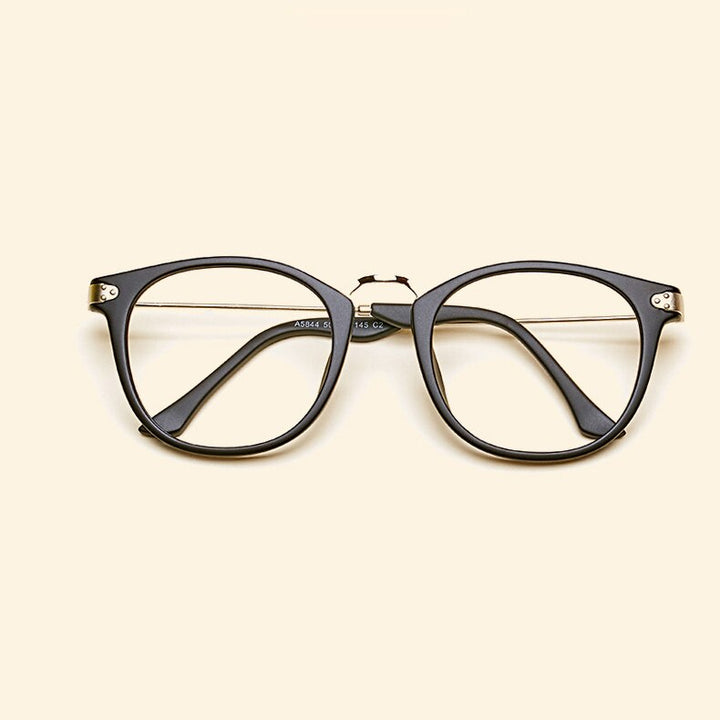 Oveliness Unisex Full Rim Round Tr 90 Titanium Alloy Eyeglasses 5844 Full Rim Oveliness matt black