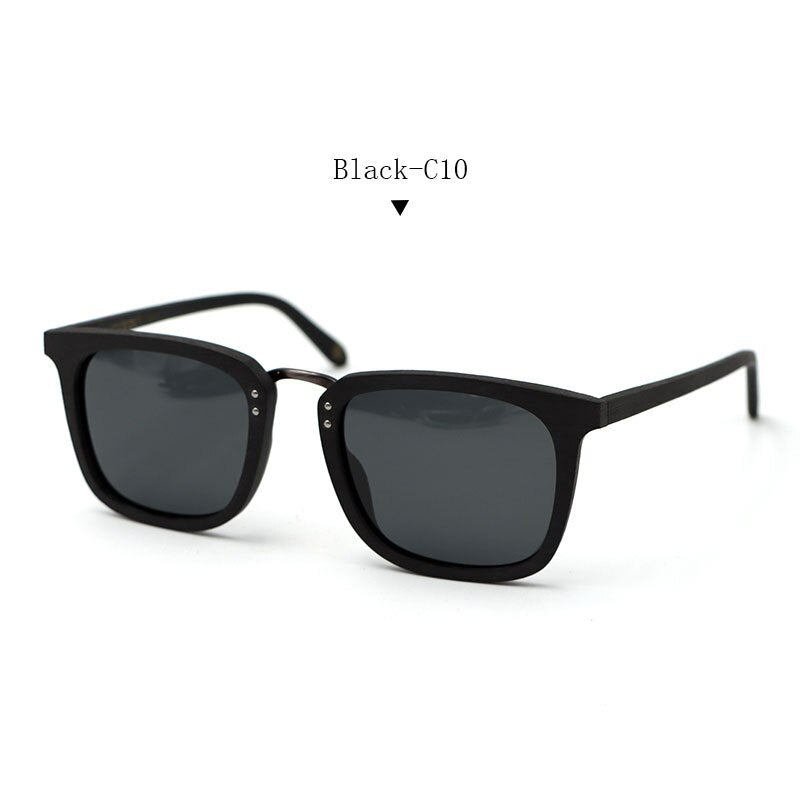 Hdcrafter Men's Full Rim Square Frame Polarized Wood Sunglasses Ps70851 Sunglasses HdCrafter Sunglasses Black-C10