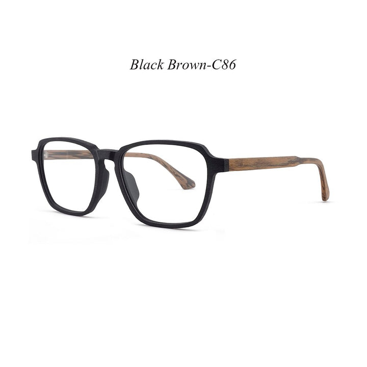 Hdcrafter Men's Full Rim Oversized Polygonal Square Wood Frame Eyeglasses 1694 Full Rim Hdcrafter Eyeglasses C86