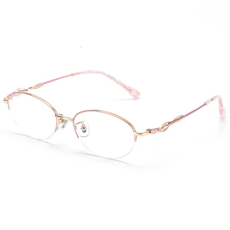 Women's Oval Semi Rim Alloy Eyeglasses Yy1128 Semi Rim Bclear Pink gold