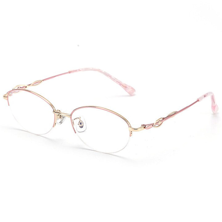 Women's Oval Semi Rim Alloy Eyeglasses Yy1128 Semi Rim Bclear Pink gold