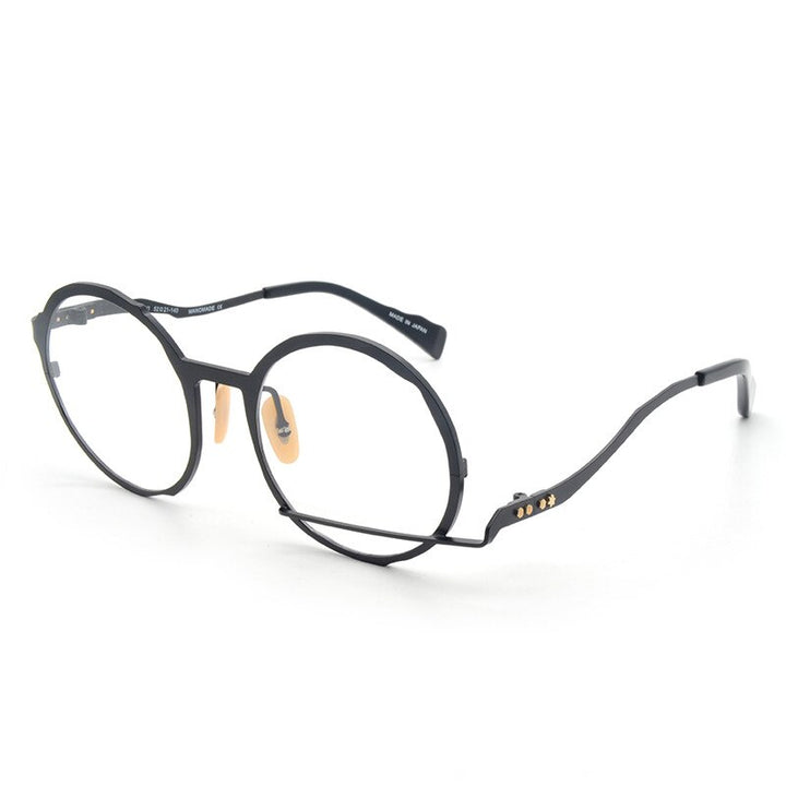 Muzz Men's Full Rim Polygonal Round Ultem Titanium Frame Eyeglasses 0034 Full Rim Muzz Black