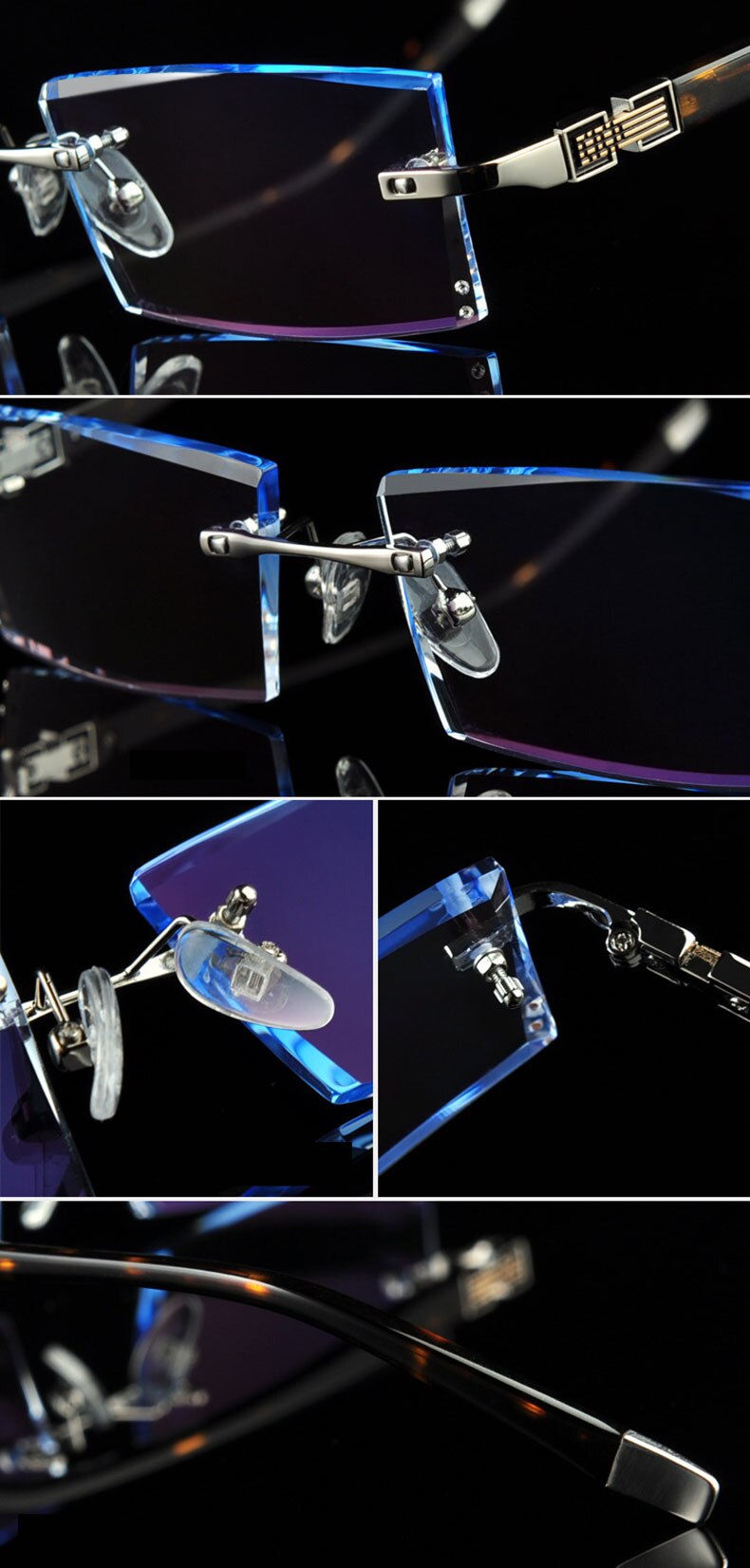 Reven Jate 58050 Alloy Rimless Diamond Cutting Man Glasses Frame Eyeglasses Men Eyewear Rimless Reven Jate