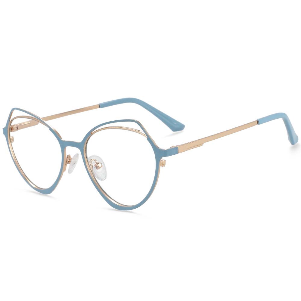 CCspace Women's Full Rim Irregular Cat Eye Alloy Frame Eyeglasses 54103 Full Rim CCspace China Blue