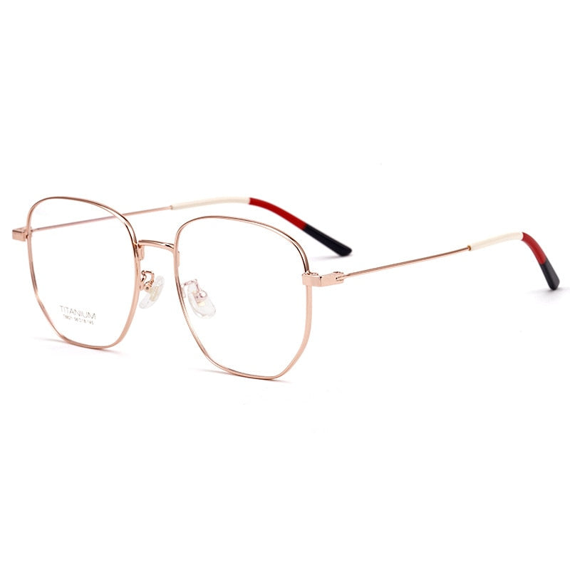 Yimaruili Unisex Full Rim Titanium Polygon Frame Eyeglasses T8821 Full Rim Yimaruili Eyeglasses Rose Gold