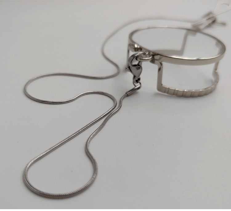 Yujo Unisex Full Rim Round Alloy Myopic Reading Monocle With Chain Y047 Reading Glasses Yujo China 0 Silver