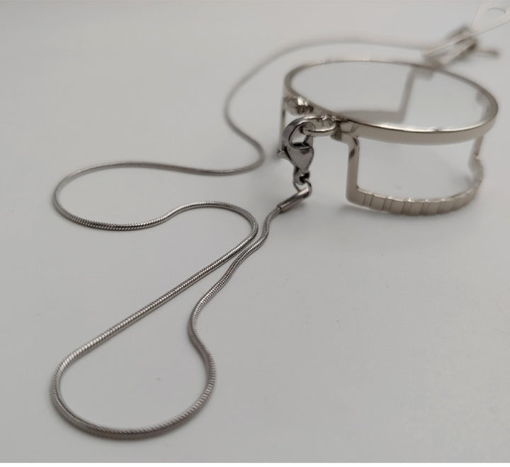 Yujo Unisex Full Rim Round Alloy Myopic Reading Monocle With Chain Y047 Reading Glasses Yujo China 0 Silver