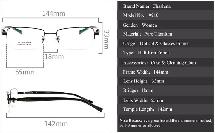 Chashma Ottica Men's Semi Rim Rectangle Square Titanium Eyeglasses Lr9910 Semi Rim Chashma Ottica