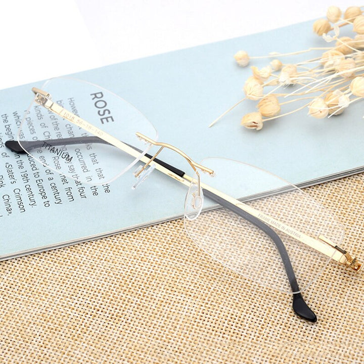 Hotony Unisex Rimless Alloy Frame Rectangle Lens Eyeglasses Rw004 Rimless Hotony