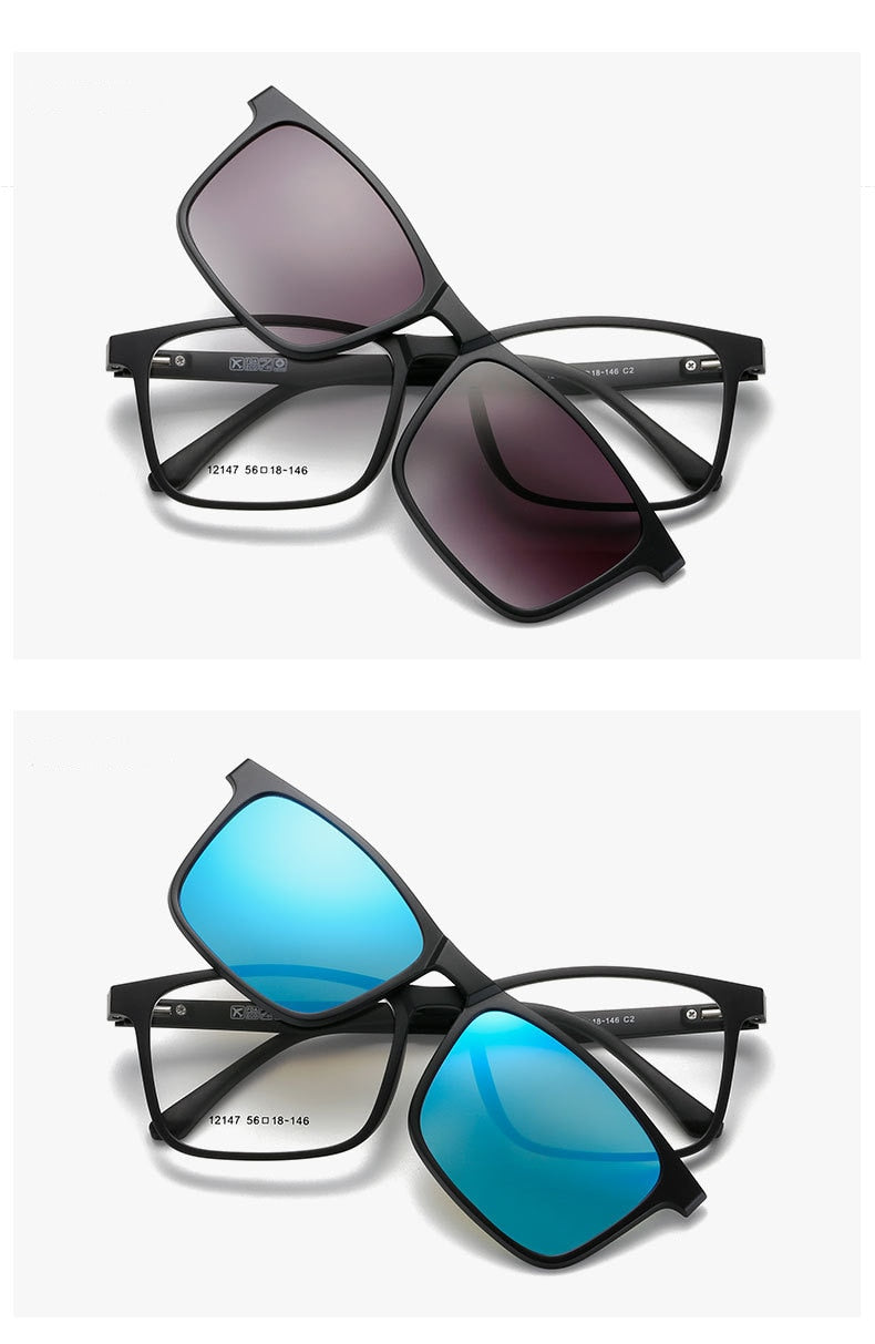 Yimaruili Unisex Full Rim Resin Frame Eyeglasses + 5 Polarized Magnetic Clip On Sunglasses 12147 With Clip Ons Yimaruili Eyeglasses