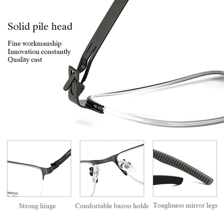 Hotochki Men's Semi Rim TitaniumAlloy IP Plated Frame Eyeglasses F1983 Semi Rim Hotochki