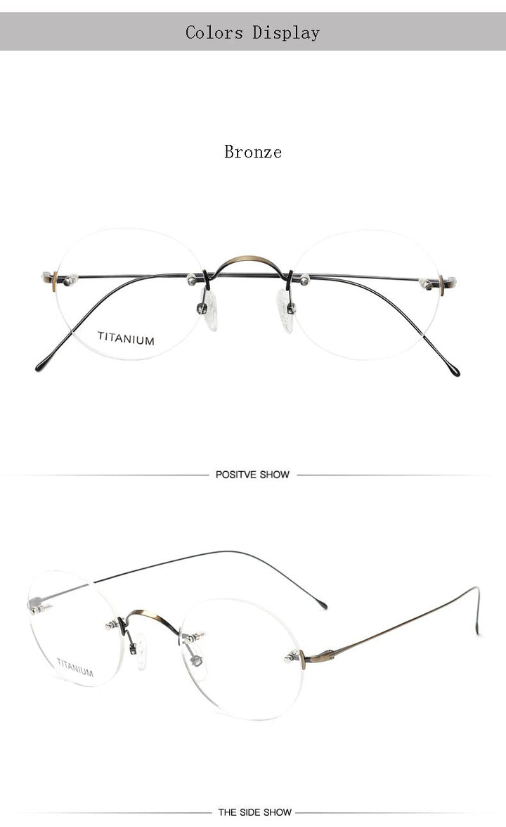 Hdcrafter Unisex Rimless Round Titanium Frame Eyeglasses 16035 Rimless Hdcrafter Eyeglasses