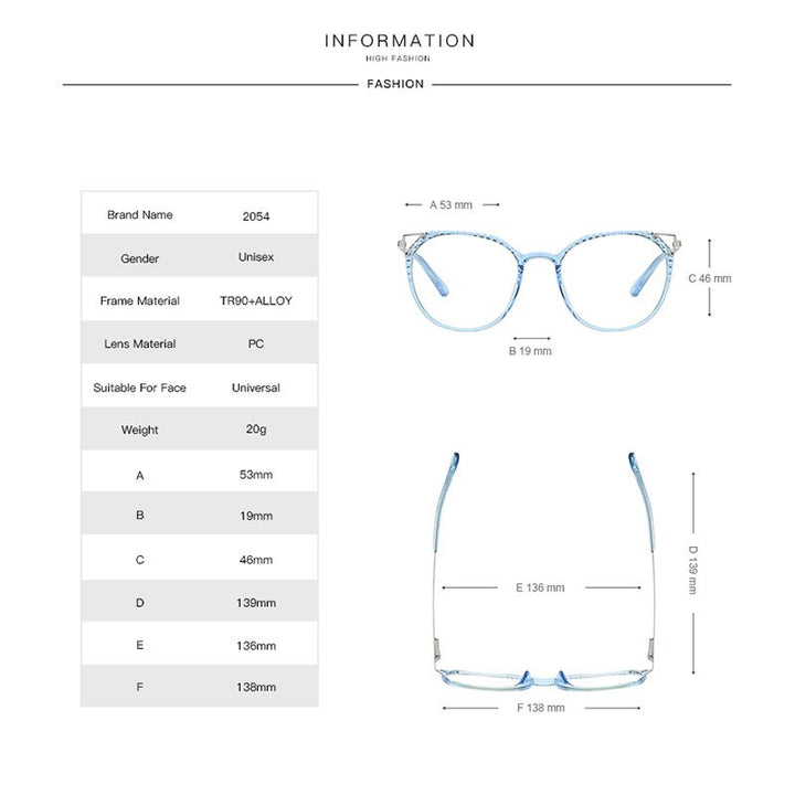 Hotochki Women's Full Rim Round TR-90 Resin Alloy Frame Eyeglasses 2054 Full Rim Hotochki