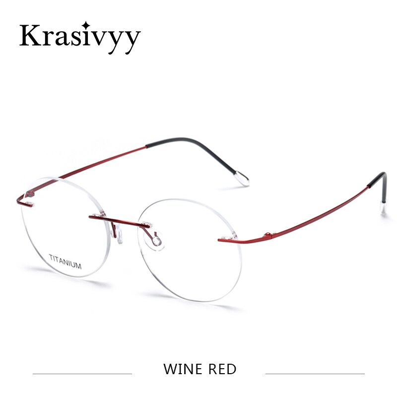 Krasivyy Unisex Rimless Round Titanium Eyeglasses Kr6012 Rimless Krasivyy Wine Red  