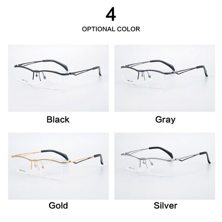 Hdcrafter Unisex Semi Rim Rectangle Titanium Flip Up Frame Eyeglasses T18044 Semi Rim Hdcrafter Eyeglasses