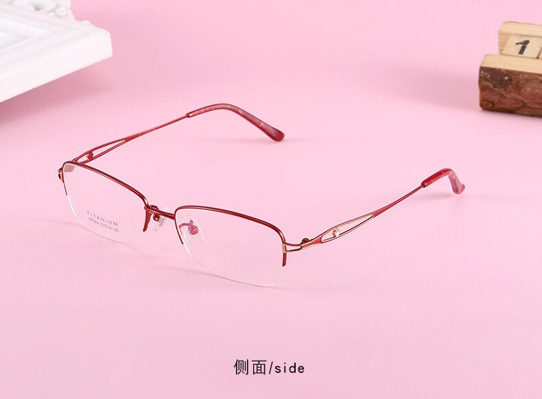 Women's Oval Hollow Titanium Semi Rim Eyeglasses Lr7809 Semi Rim Bclear red gold