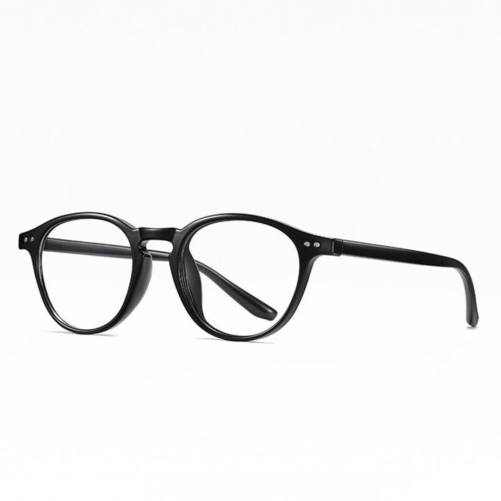 Hotochki Unisex Full Rim Round TR-90 Resin Frame Eyeglasses 2318 Full Rim Hotochki Shiny Black C01-P81