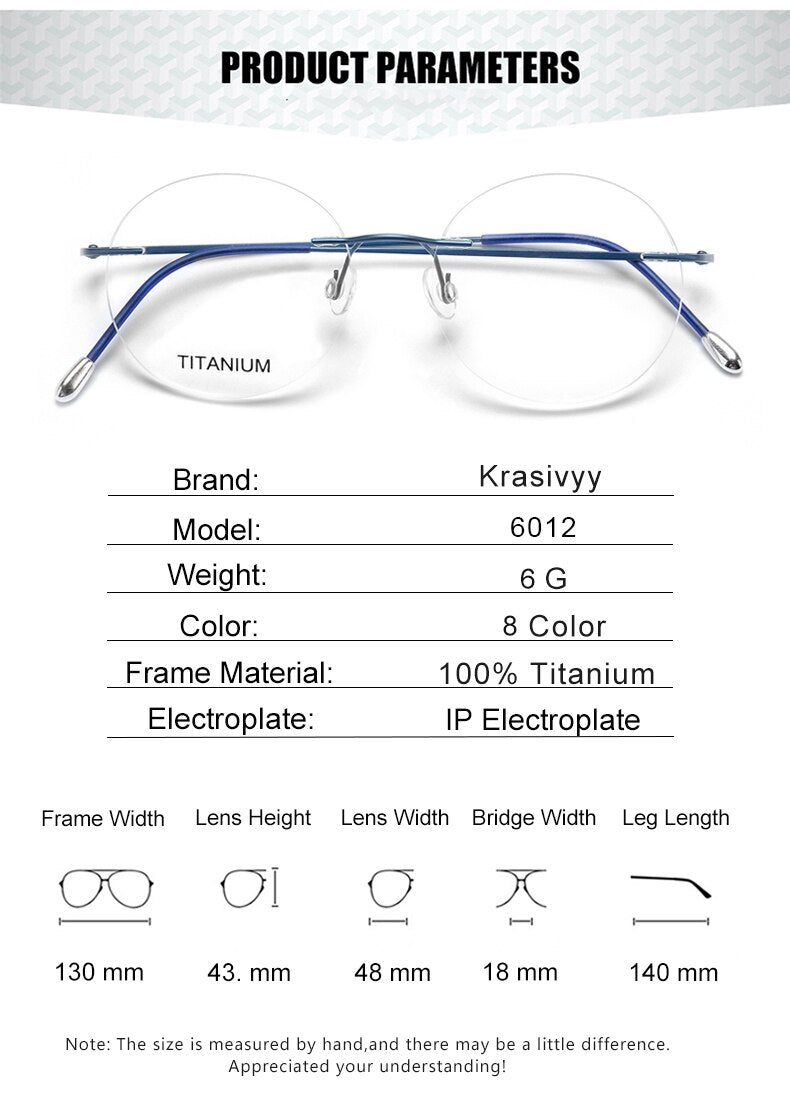 Krasivyy Unisex Rimless Round Titanium Eyeglasses Kr6012 Rimless Krasivyy